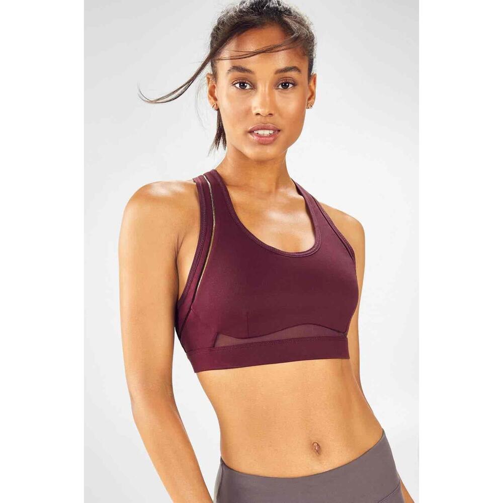 NWT Fabletics Black Cherry Belle High Impact Sports Bra Racerback Scoop Neck S